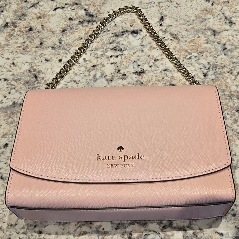 Pink Kate Spade Crossbody Bag With Shoulder Strap And Silver Chain Strap